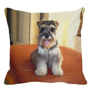 Yastık sevimli hayvan kapakları Schnauzer 45x45cm kare atma yastık kılıfı keten kasa ev dekor yastıkları kılıf