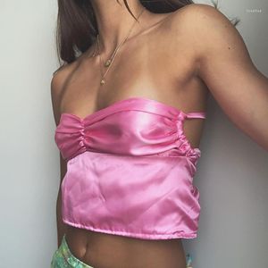 Women's Tanks Summer Sleeveless Crop Tube Top Sexy Women Satin Halter Backless Bandage Camisole Female Fashion Club Party Holiday Clothes