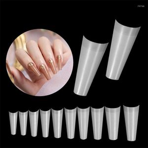 False unhas Long Coffin Dicas de unhas de gel falso acrílico Pressione em design de extensão artificial transparente