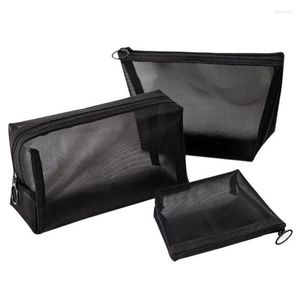 Pennelli per trucco Nero Donna Uomo Necessario Borse cosmetiche Organizer da viaggio trasparente Borsa a rete Borsa da toilette con cerniera grande Custodie per contenitoriMake