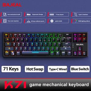 K71 USB Wired Mechanical Keyboards 71 Keys Hot Swappable RGB Gaming Keyboards Blue Switch ABS Keycaps TYPE-C Detachable Cable