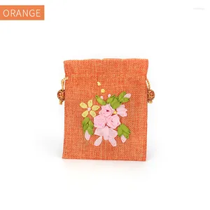 Smyckespåsar orange säckväv broderade förpackningsförpackningar Kvinnor örhängen pendent armband ring smycken arrangör för älskare gåva