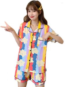 Women's Sleepwear Pajamas For Women Short Sleeve Loungewear Rainbow Clouds Printed Pyjamas Cartoon Summer Home Wear Ladies Nightwear Set