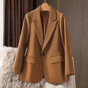 Kvinnors kostymer blazers kostym krage beige kvinnor blazer elegant fast färg svart höst och vinter blazers lady office kostym jackor kappa slim t 230311