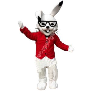 Gorąca sprzedaż Czerwony płaszcz Rabbit Mascot Costume Cartoon Animal Postacie stroje Suits Dorośli rozmiar Bożego Narodzenia Karnawałowy strój na zewnątrz Suits