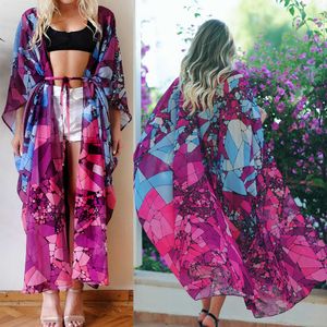 Kvinnors badkläder Summer Women Swimsuit Bikini Cover Up Sexy Beach Ups Chiffon Long Dress Elegant Solid Bathing Suit Tunic Kaftan Y230311