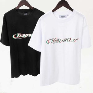 Trapstar verão masculino 100% algodão camiseta designer camiseta letra de tórax letra redonda pescoço de manga curta camiseta sólida camiseta solta larga grande