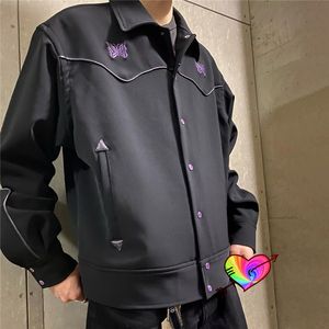 Giacche da uomo Black Needles Uomo Donna Purple Stripe Farfalla Ricamo AWGE NEEDLES Track Jacket Capispalla High Street Cappotti 230311