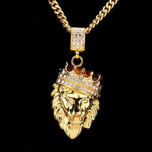 Men Hip Hop Jewelry2018 New Iced Out Gold Fashion Bling Lion Head Pendant Men Necklace Gold Filled For Men Women Gift Whole267q