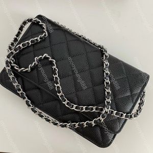 10A Spiegelqualität, klassische Geldbörse mit Kettentasche, Mini, 19 cm Klappe, gesteppte schwarze Geldbörse, Damen-Handtasche aus echtem Leder, Kaviar-Lammfell, Schultertasche mit Kartenhalterschlitz