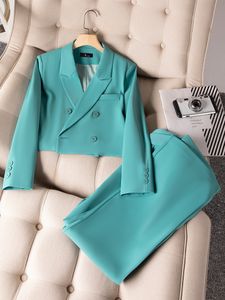 Женские костюмы Blazers Женские брюки костюмы мода офис бизнес -работа носить дамы короткие двойные грудки