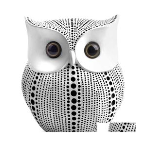 Decorative Objects Figurines Small Crafted Owl Statue Bundle With Black And White For Home Decor Accents Living Room Bedroom Offic Dhpfi