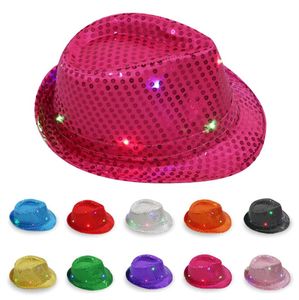 LED Jazz Hats Flashing Light Up Fancy Dress Dance Party Hats Unisex Hip-Hop Lamp Luminous Cap