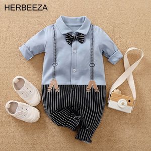 Rompers Джентльменская мужская детская детская одежда Bowtie Winter Beaby Boys Common Cardence Borns для детей для детей, малышей, мальчики Dompers 230311