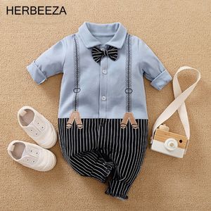 Rompers dżentelmen męski ubrania dziecięce Bowtie Winter Baby Boys kombinezon przystojny Borns Joks for Kids Toddlers Boys Rompers 230311