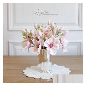 Decorative Flowers Wreaths Superelevation Ladylike Artificial Flower Pink White Magnolia American Quality D Dh5Vi