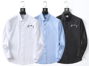 Luxurys Designers Dress Shirt Menswear Fashion Society Black Men Solid Color Business Casual Mens Long Sleeve SIZE M-4XL