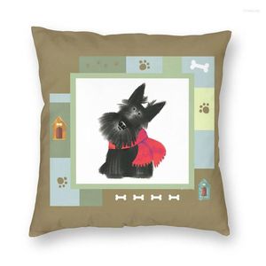 Yastık Sevimli Scotties Desen Kılıfı 45x45cm Dekorasyon İskandinav İskoç Terrier Köpek Sandalye Kare Yastık Kılı