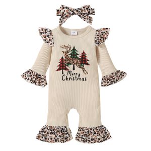 Jumpsuits Citgeett Autumn Christmas Infant Baby Girls Boys Leopard Print Clothes Set Long Flared Sleeve Jumpsuit Headband Xmas Suit 230310