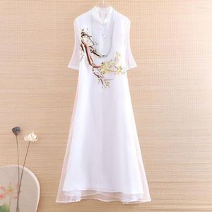 Ethnic Clothing Hi-end Spring Summer Women Cheongsam Zen Dress Embroidery Slim Elegant Lady Chinese Style A-line Party Qiapo S-XXL