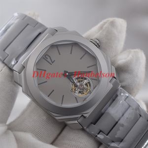 2021 Neue Herren Uhren grauer Titaniumstahl -Gurt Tourbillon Dial Automatische Uhr Mechanical Glass Bottom 41mm Armbanduhr243a
