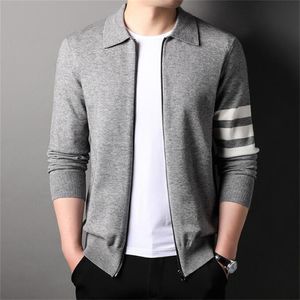 Hotsales Luxury Brand TB cardigan for men and women 2023 autumn new wool lapel thiree bar classic knitted sweater coat