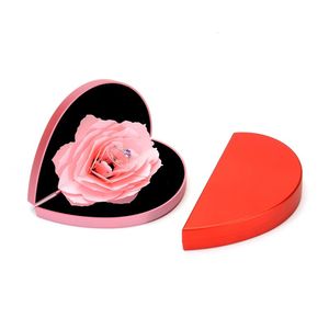 Jewelry Boxes 3D Heart Shape Rose Flower Ring Box Proposal Wedding Ring Display Holder Box Specially Designed For Couples Jewelry Storage Case 230310