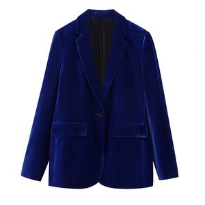 Garnitury damskie Blazery Blue Velvet Spodni garnitur Kobiet Blazer Jacket szeroko nogi spodnie Zestaw kobiety 2 sztuki Klasyczne modne mody Stylowe 230311