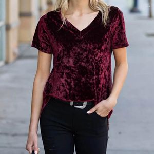 Women's Blouses Gold Velvet Blouse Short Sleeve V-neck Casual 2023 Summer Tops Fashion Comfortable Wild Lady