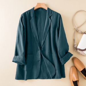 Ternos femininos Blazers algodão e linho pequenos femininos de mulheres primavera e verão Moda coreana simples temperamento elegante e casual casual casaco 230311