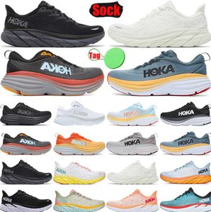 أحذية الدراجات النارية Hoka Hokas One Bondi Clifton 8 أحذية تعمل للرجال Womens Shoe Black White Trainers Sneakers Motion Current 2023