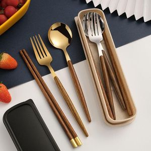 Dinnerware Sets Reusable Travel Outdoor Dessert Spoon Fork Chopsticks Tableware Cutlery Set Stainless Steel