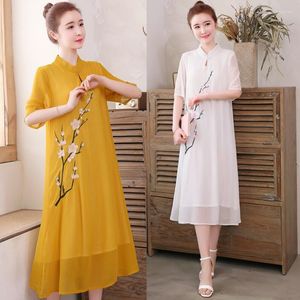 Etniska kläder Vit kinesisk klänning Qipao Cheongsam Vietnam Traditionell Qi Pao Robe Vintage Femme Ao Dai 10098