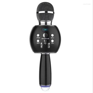Microfones ankomst bärbar trådlös k -sång mikrofon laddningsbar Bluetooth handhållen högtalare hem KTV -spelare med dans LED -lampor