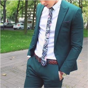 Men's Suits & Blazers Green Men Slim Fit Smart Business Jacket Custom Made Tuxedos Groom For Roupa Masculina Wedding Party Prom 2 Pcs
