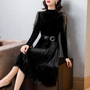 Casual Dresses Golden Velvet Bottom Dress Female Spring And Autumn 2023 Ly Tap High-end Foreign Morning Winter Noble Clothing