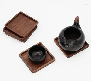 Table Mats 200pcs/lot 8.8cm Beech & Walnut Wood Coasters Cup Coffee Tea Pads Drinking Teapot Drink