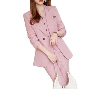 Kvinnors tvåbitar byxor Lenshin 3 stycken Set mode Vest Pant Suit Office Ladies Work Wear for Women Women Formal Blazer Jacket With Cropp