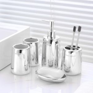 Badtillbehör Set badrumstillbehör Hartsguldpläterad silver tandkräm dispenser tvålskål tandborste hållare fåfänga ornament