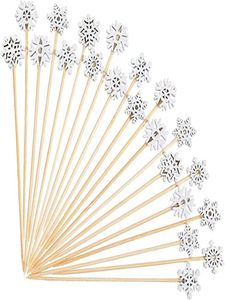 Factory Bar Tools 100 pcs/ pack Christmas Snowflake Cocktail Picks Fruits Bamboo Toothpicks Xmas Cake Topper Pick for Drink Fruit RRA