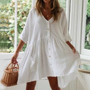 Abiti casual 2023 Bohemian Casual Summer Beach Dress Tunica bianca Donna Beachwear Cover-up Plus Size Sexy Pareo Dress Sarong plage N771 G230311