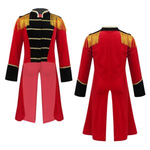 Tench coats Halloween Cosplay Party Long Sleeves Stand Collar Fringes Gold Trimmings Tailcoat Jacket Kids Boys Circus Ringmaster Costume 230311