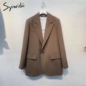 Kvinnors kostymer blazers Syiwidii ​​kostym blazer kvinnor vår mode svart jacka elegant kontor lady långärmrockar knapp upp skedda utkläder 230311