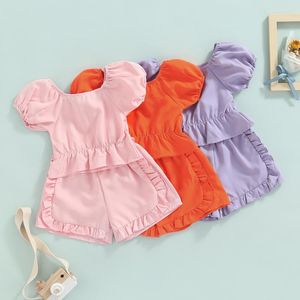 Clothing Sets 2Pcs Summer Born Baby Outfits Solid Color Short Sleeve T-Shirt High Waist Drawstring Shorts Cotton Casual Children Set