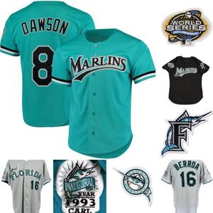 Mens Marlins Jersey 8 Andre Dawson 3 Carl Everett 13 John Boles 16 Geronimo Berroa 31 Mike Piazza 35 Dontrelle Willis Retro Baseball Jerseys