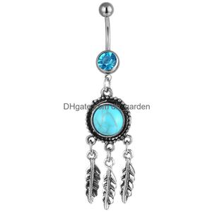 Navel Bell Button Rings D0739 Dream Catcher Aqua.Color Belly Ring Drop Delivery Jewel Body DHGARDEN DHWS1