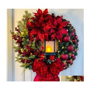 Dekoracje świąteczne Czerwony wieniec do drzwi przedniego szampana złota okno Garland Ornament Guirnalda Navidad 220909 Drop dostawa H Dhfiu