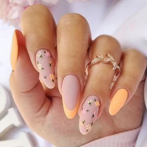 False Nails Press On Full Cover Detachable Manicure Tool Nail Tips Flower Almond Wearable French Fake