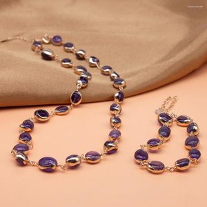 Halsbandörhängen Set Natural Amethyst Freeform med elektropläterad wrap 18 