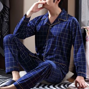 Erkekler pijama 2pcs pamuklu erkekler pijama set tam kollu gece kıyafetleri katı samimi sweetwear uzun pantolon düğmesi pijama takım elbise sıradan ev kıyafeti iç çamaşırı 230311